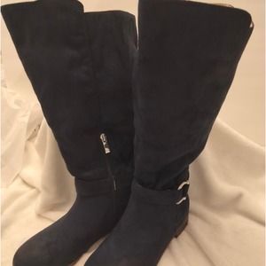 CG Women Blue Suede Knee High Boots with Silver Buckle Size 6.5
